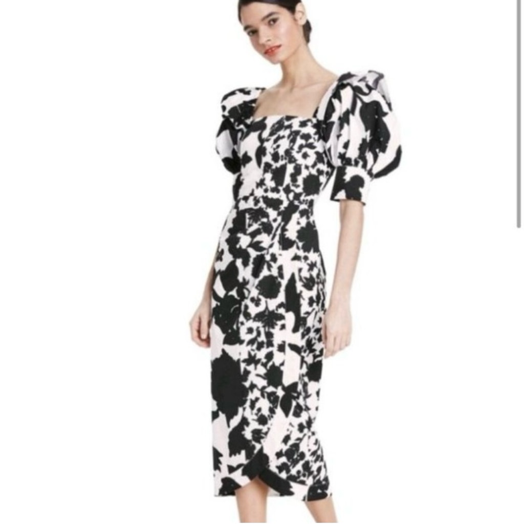 Christopher John Rogers Black White Floral Dress